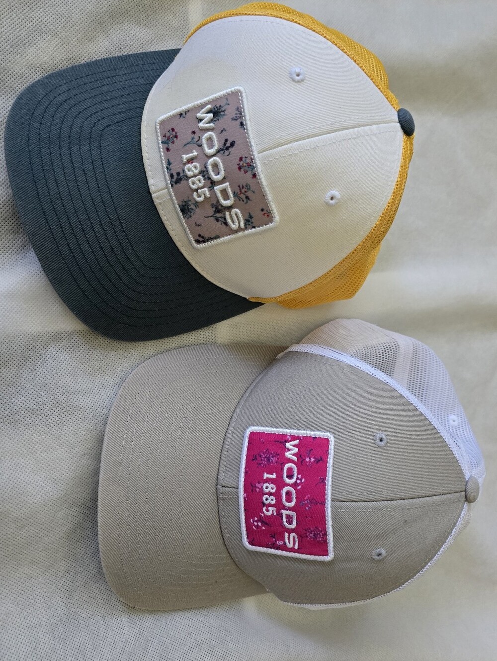 Woods 1885 Bundle of 2 Mesh Trucker Hat - Yellow/Green and Beige/Pink